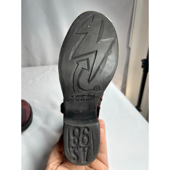 Women's A.S.98. Airstep Burgundy floral Leather Biker Ankle Boho Boots Sz37 EUR - Picture 5 of 12